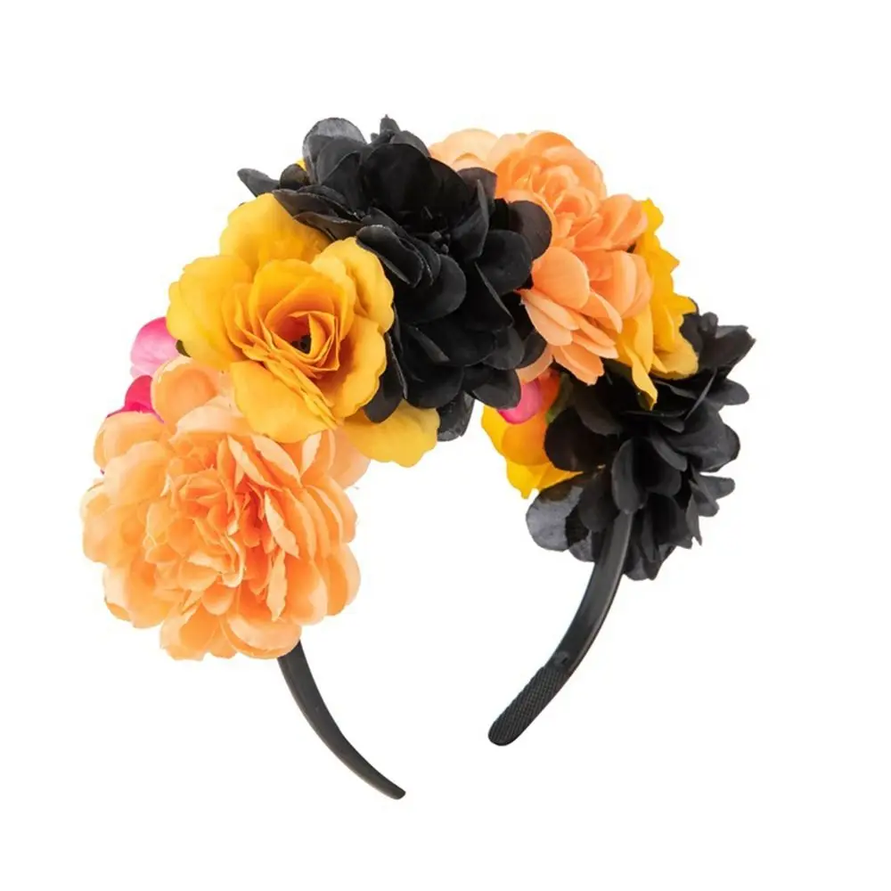 Day of The Dead Halloween Rose Flower Headband Wedding Costume Cosplay Flower Headpiece Black Veil Party