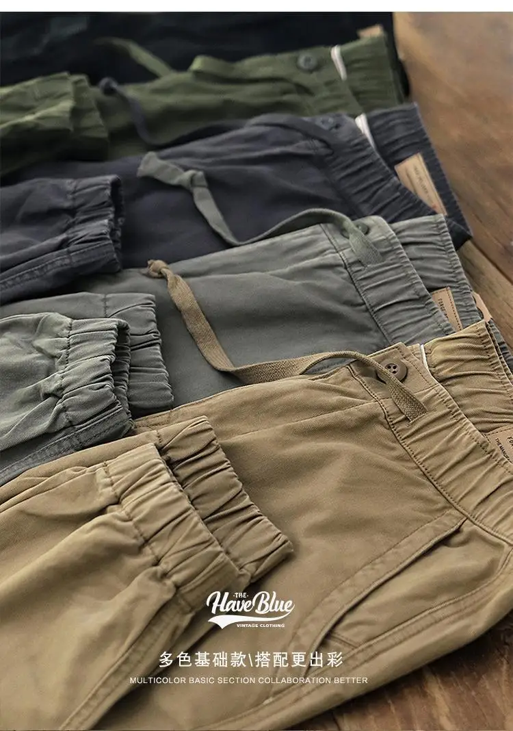 Description Picture 4 of itemMen's Casual Cargo Pants Spring Summer Thin Men Loose Sports Pants Fashion Drawstring Elastic Waist Cotton Bundled Foot Trousers