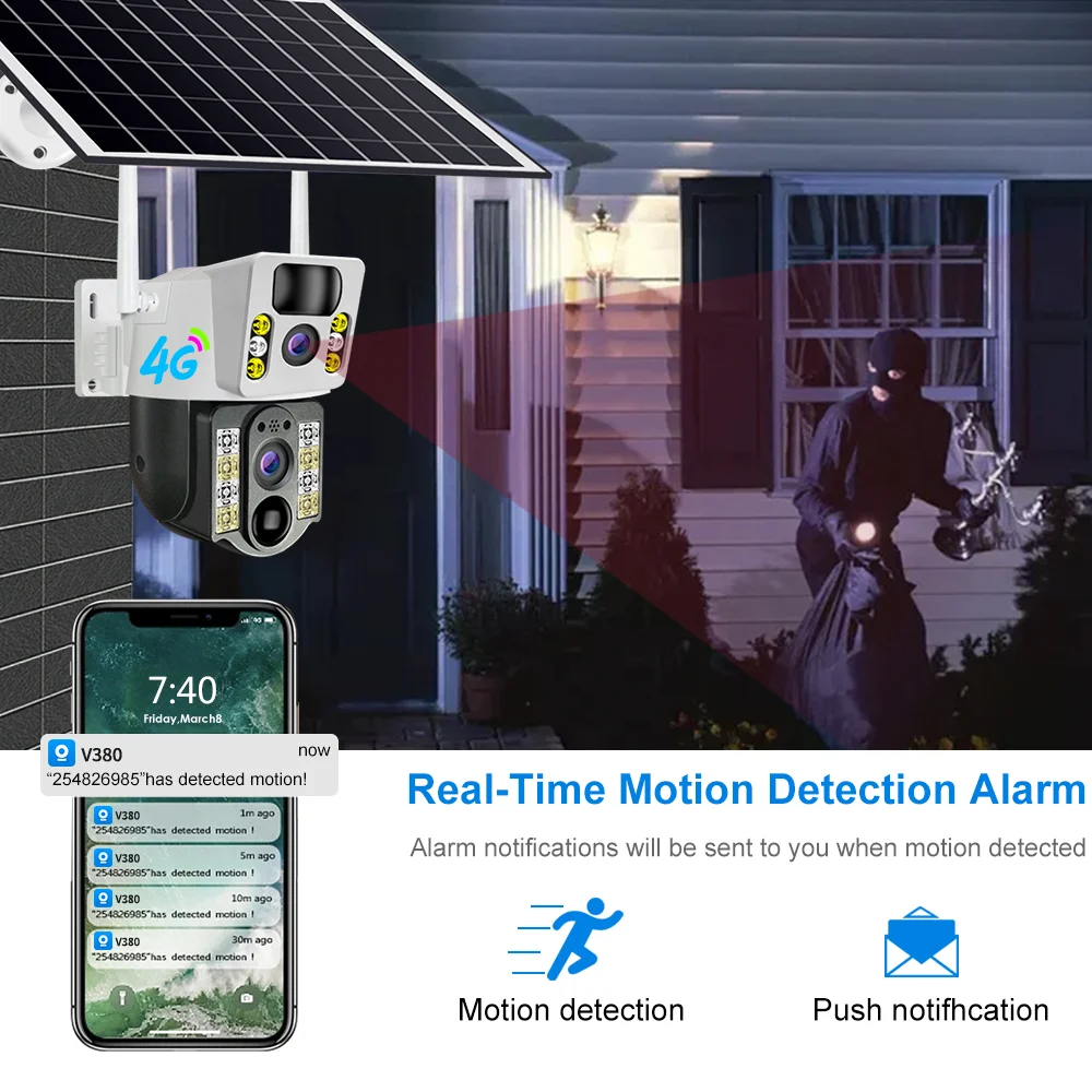 Securexpert 8MP Dual Lens Solar Camera Built-in Battery PTZ 4G WIFI Security Outdoor Camera Humanoid Tracking Color Night Vision 5