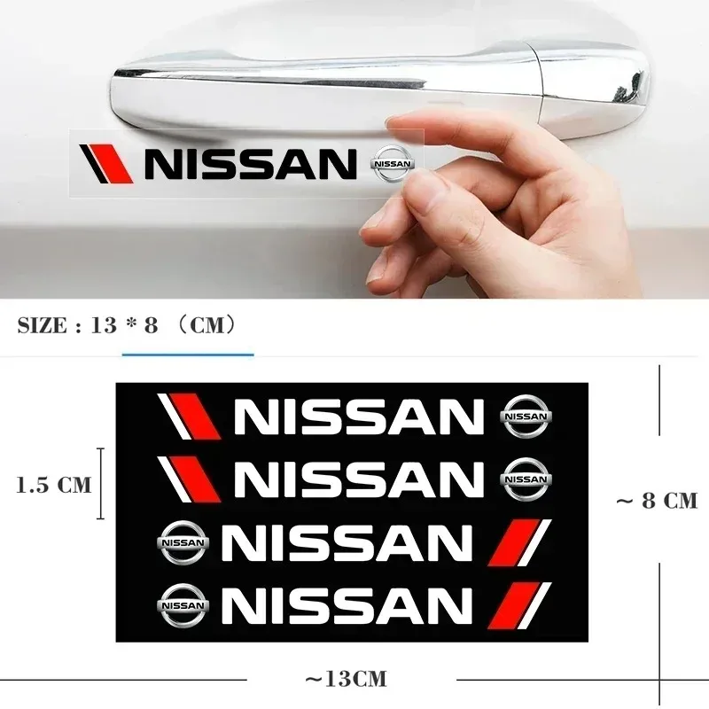 4PCS 자동차 스타일링 도어 핸들 장식 스티커 닛산 J10 X-트레일 Qashqai Juke Leaf Micra NOTE Patrol Gadgets 용 데칼