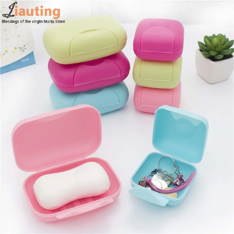 

1PC Portable Soap Dishes Soap Holder Container Bathroom Acc Travel Home Plastic Soap Box With Cover Small/big Sizes Candy Color