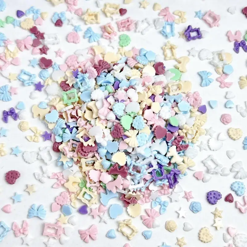 50PCS 3D 마카롱 하트 보우 네일 매력 수지 나비 꽃 네일 아트 장식 액세서리 DIY 매니큐어 공예품