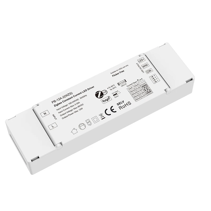 Skydance Zigbee 3.0 CCT LED Driver Constant Current Tuya APP 100-240VAC to 10V-42V DC 2CH 150-450mA 12W WW/CW LED Light power 3 years warranty dc 12 24v 15w 6 ports injector power adapter 100 240vac fireproof led light driver multiple wiring ports driver