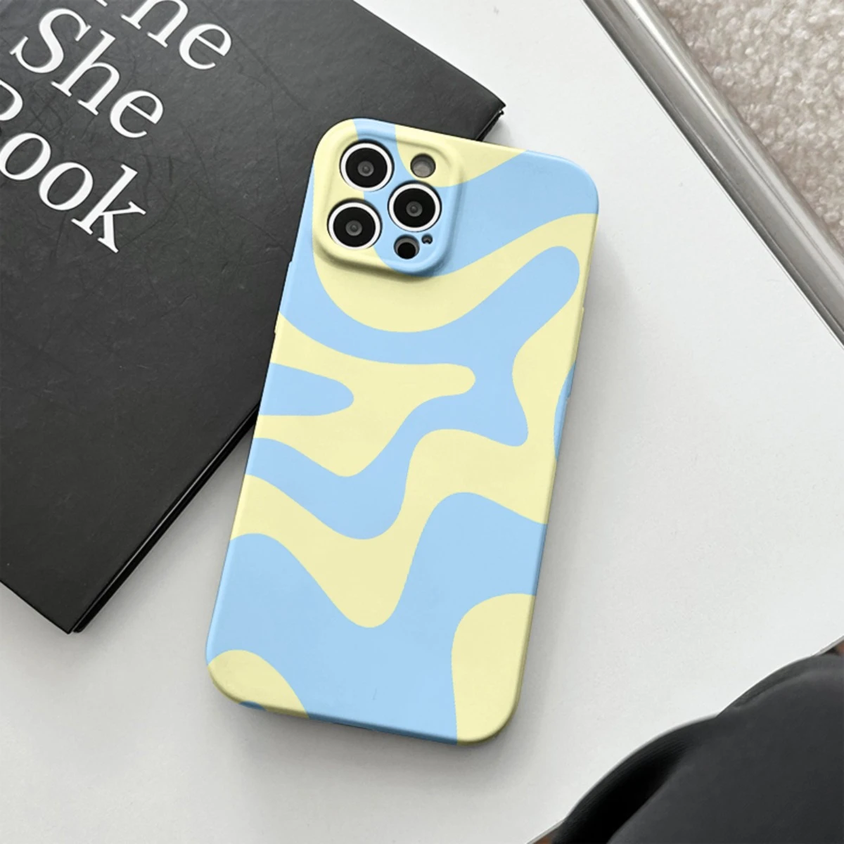 Abstract Waves Pattern Phone Case - Blue and Yellow Design Cover
