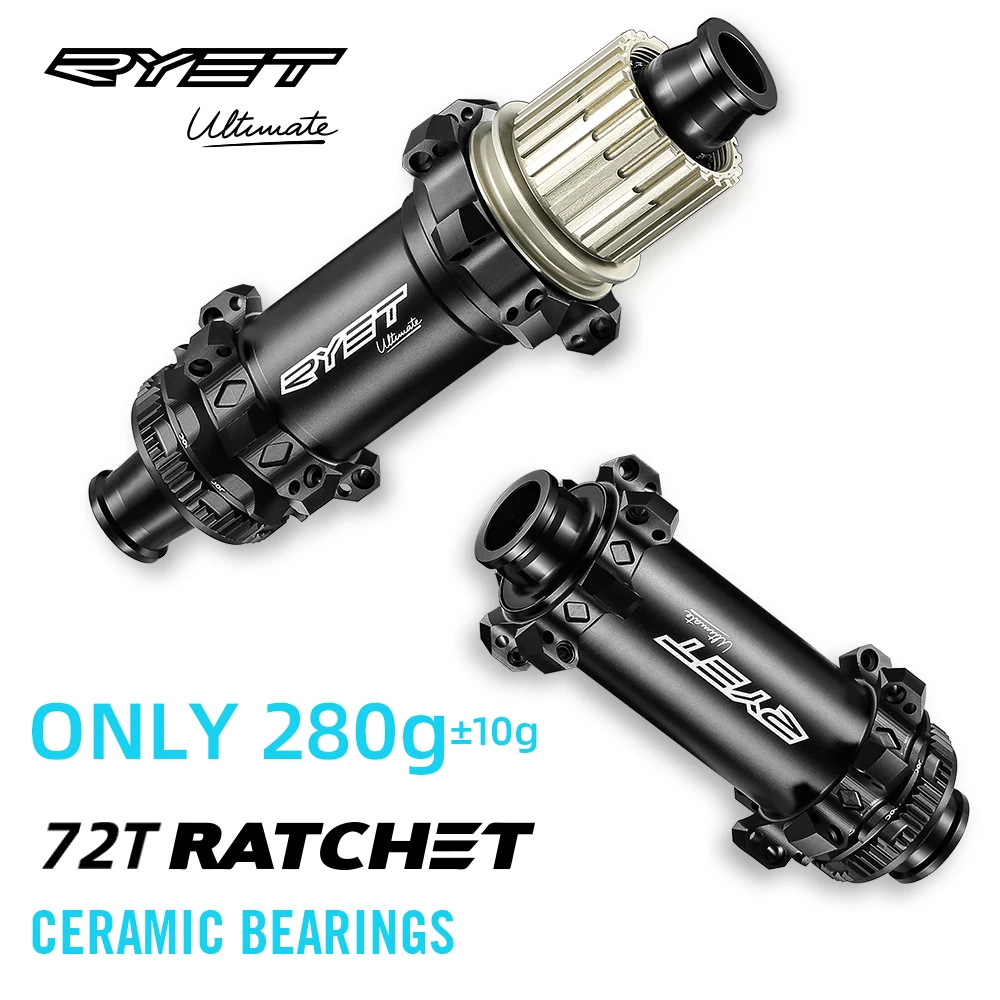 

RYET MTB Bike Hubs SuperLight 280g 72T Rachet Centerlock Ceramic Bearing Mountain Disc Brake Bicycle Hubsets Cycling Accessories