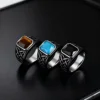 92783-42dd2b.png Bagues ethniques Vintage à nœud Viking pour hommes, chevalière carrée en pierre naturelle en acier inoxydable, bijoux Punk à la mode