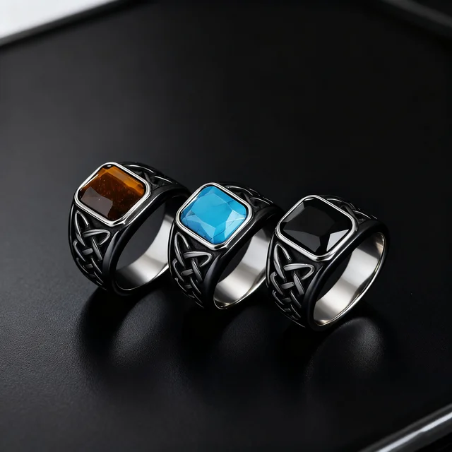 92783-42dd2b.png Bagues ethniques Vintage à nœud Viking pour hommes, chevalière carrée en pierre naturelle en acier inoxydable, bijoux Punk à la mode