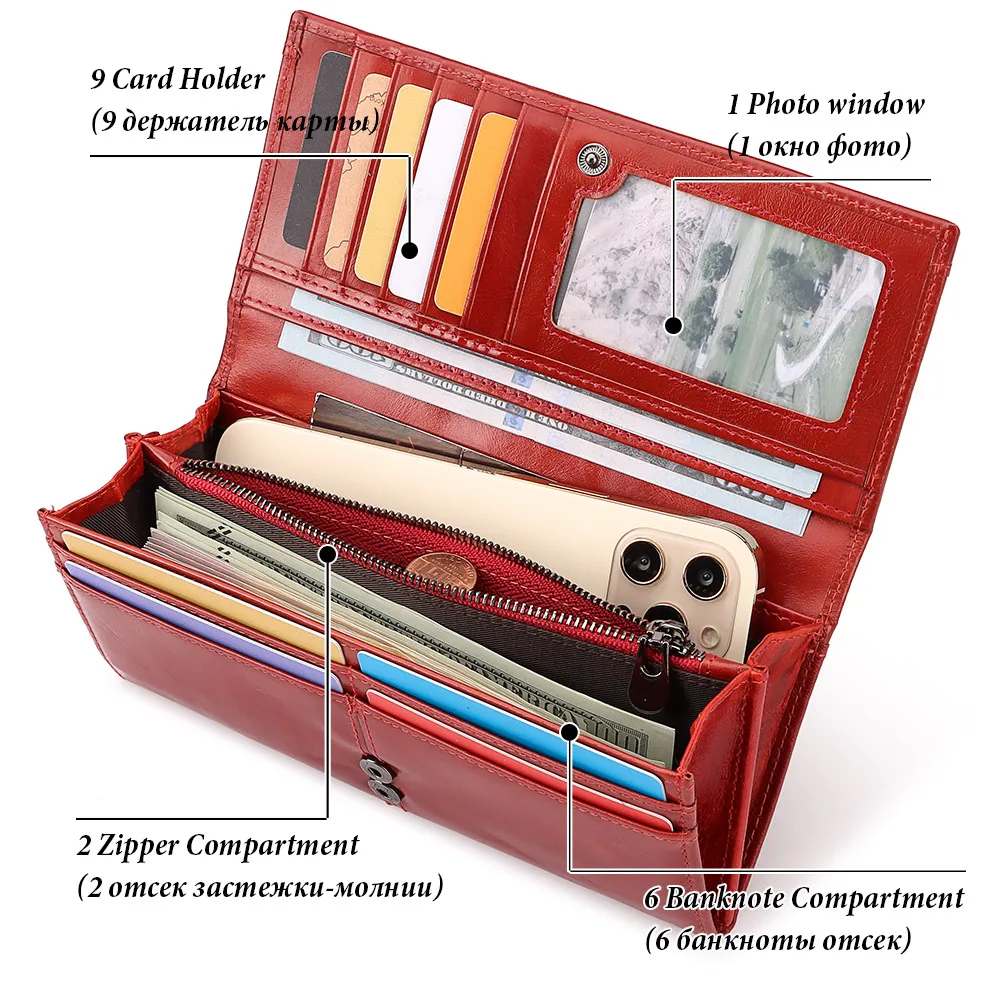 Women's Clutch Bag Genuine Leather Wallets Fashion Female Cell Phone Purse RFID Blocking Credit Card Holder with Zipper Pocket - 4