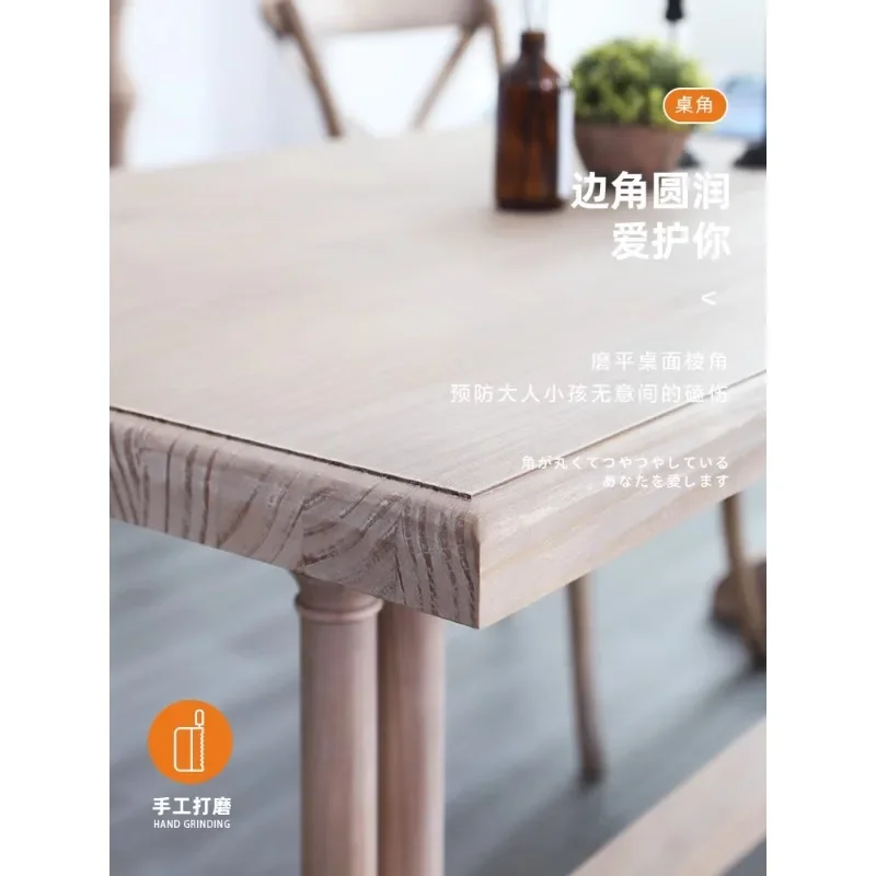 American retro all-solid wood dining table and chair combination, one table and six chairs, small household restaurant, dining t