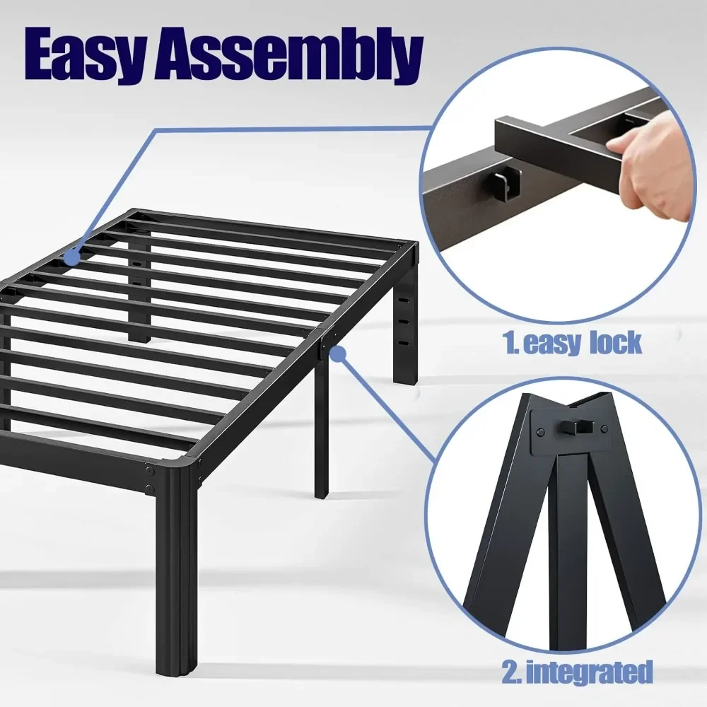 18in Heavy Duty Twin Bed Frame No Box Spring Needed, Metal Platform Bed Frame Twin with Round Corners, Easy Assembly
