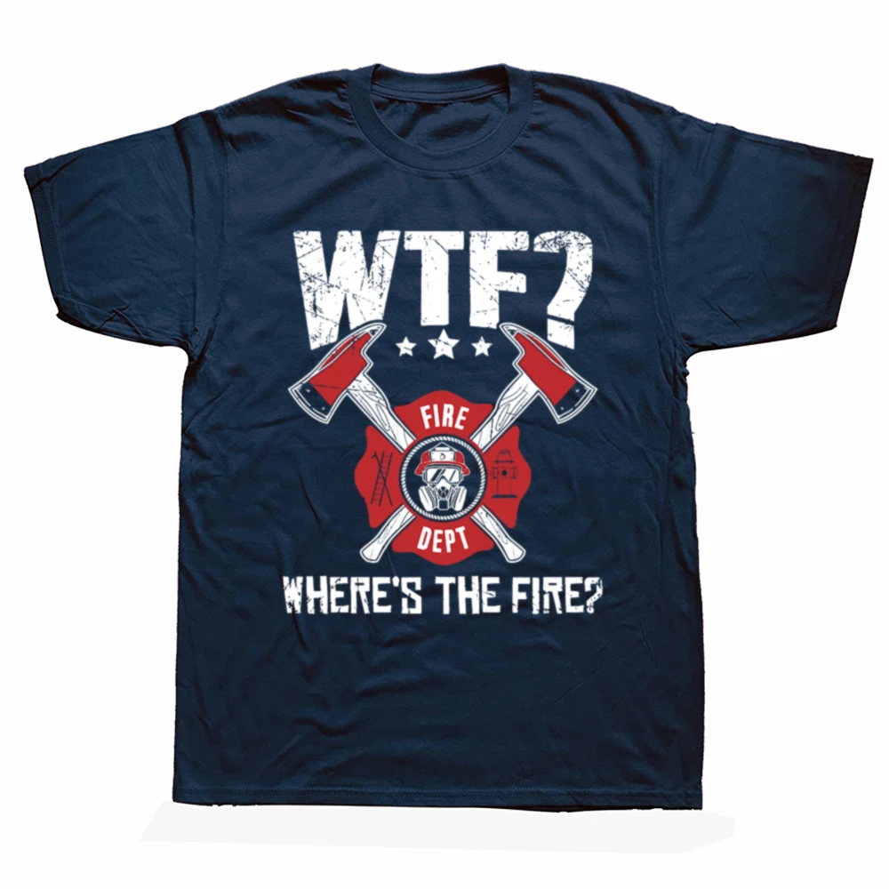 Lustige WTF-T-Shirts mit Aufschrift „Where's The Fire Firefighter“, kurzärmelig, Geburtstagsgeschenke, Herrenbekleidung, modisch, lässig, locker, übergroßes T-Shirt