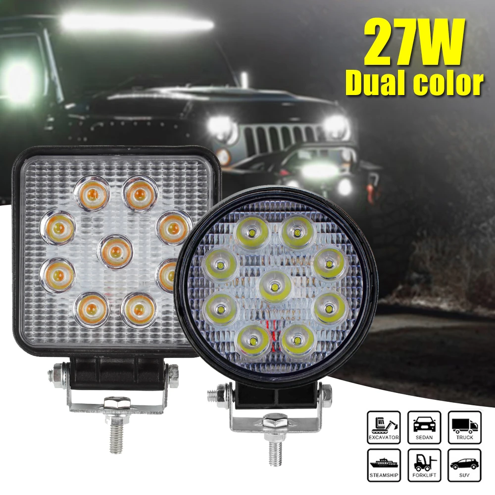 LED Work Light 27W Led Bar Dual Color Auto Headlight Offroad Spotlight