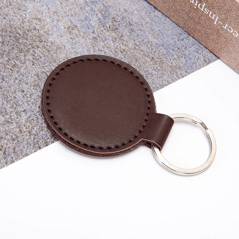 

Customized LOGO PU Leather Round Keychain for Men and Women Car Key Chain Ring Laser Engrave Personalized Blank Keyring Gift