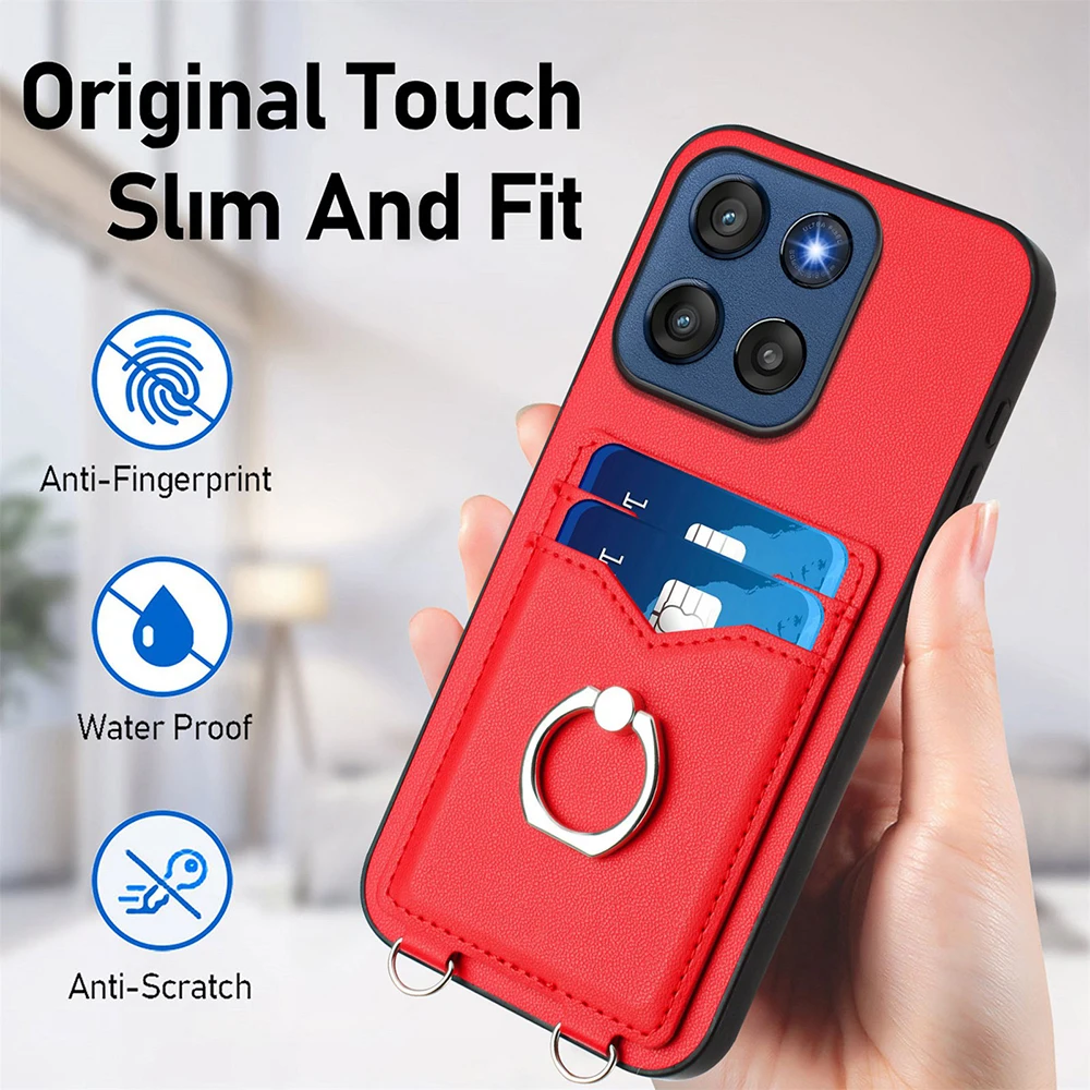 Crossbody Strap Leather Ring Holder Phone Case