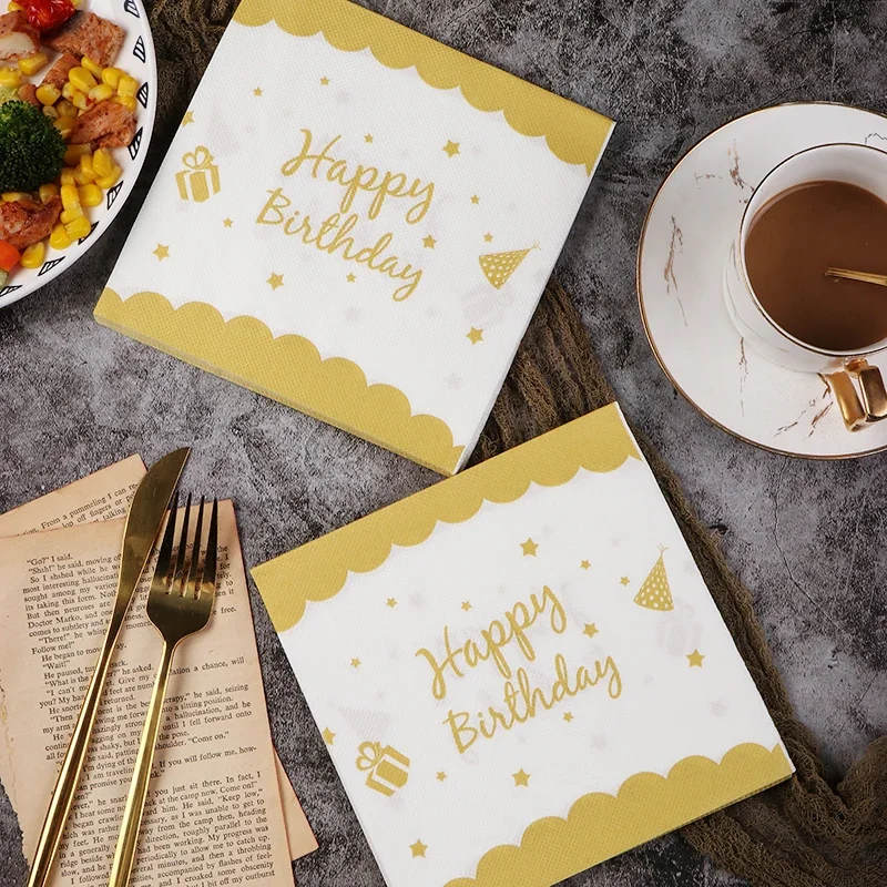 

20pcs/Pac Birthday Party Models Colorful Printing Napkins Gold Square Paper Towels Cafe Baking Paper Towels Pure Wood Pulp