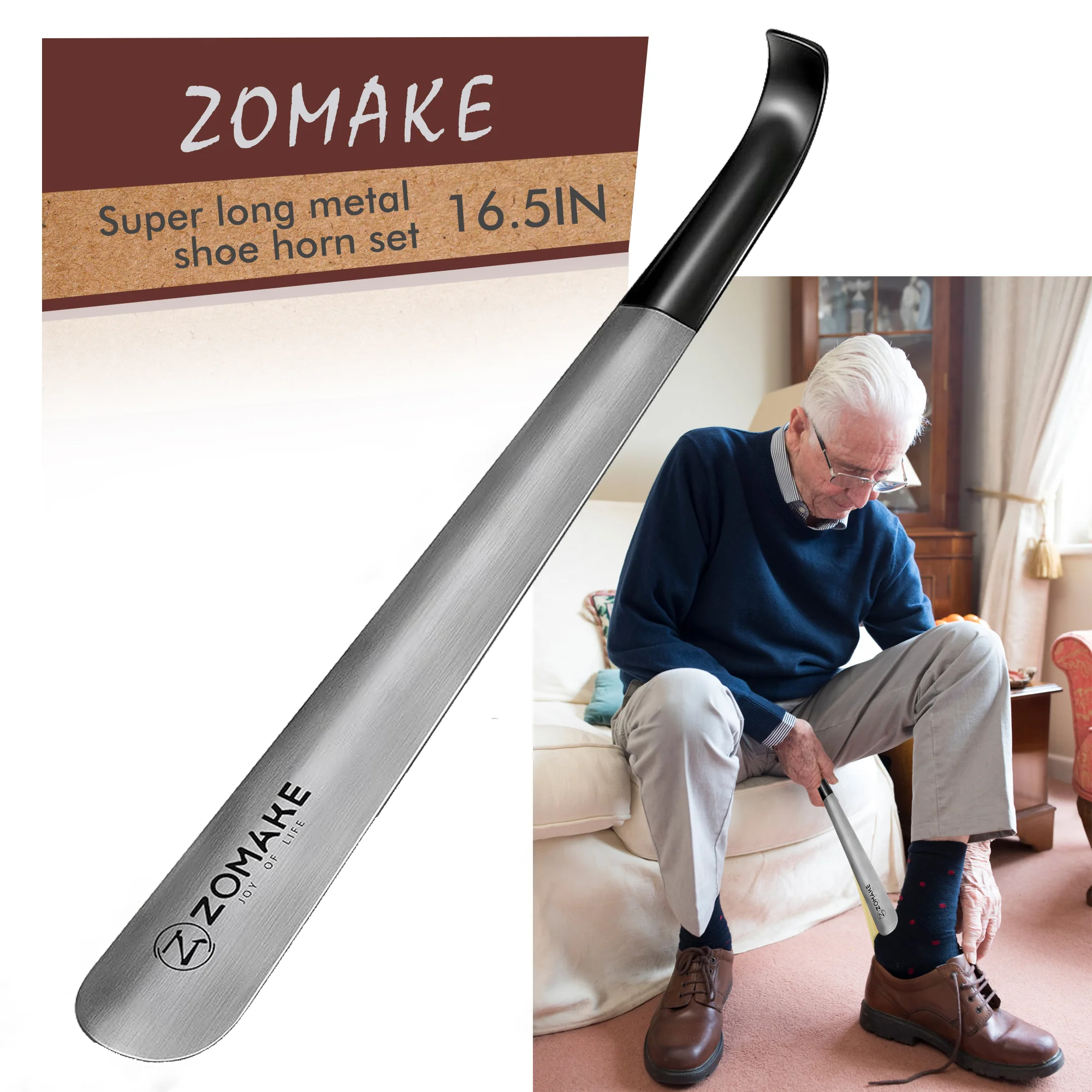 42CM Stainless Steel Shoe Horn Long Handle for seniors Home Professional flexible Metal Shoe Lifter shoe accessories shoe horn
