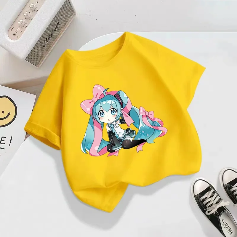 Hatsune Miku Short Sleeve T Shirt Set Kids T-shirt Clothes Harajuku Boy Girls Tshirt Hip Hop Tees All Match Trendy Street Style 2