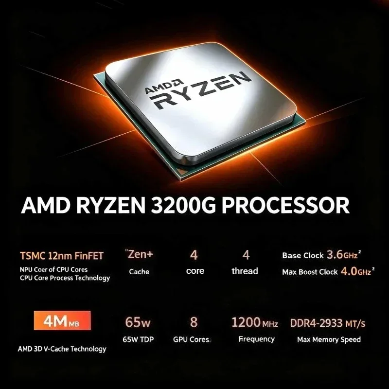 AMD 라이젠 3 3200G 프로세서 4코어 4스레드 3.6GHz 기본 속도 4.0GHz 최대 부스트 속도 AM4 소켓 L3 캐시 65W TDP 라데온 베가 8 그래픽 탑재