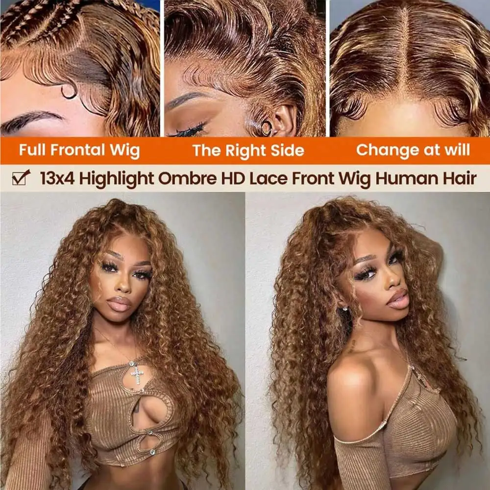 Highlight Wig Human Hair Curly 13x4 HD Lace Frontal Human Hair Wig 13x4 Honey Blonde Human Hair Wigs Vietnamese Glueless Wigs