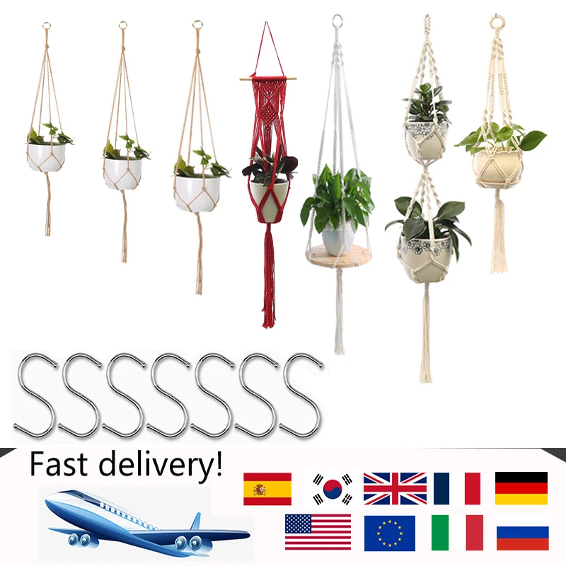 GreenPlantHangingBasketGardenPlantCottonRopeHangerFlowerPot