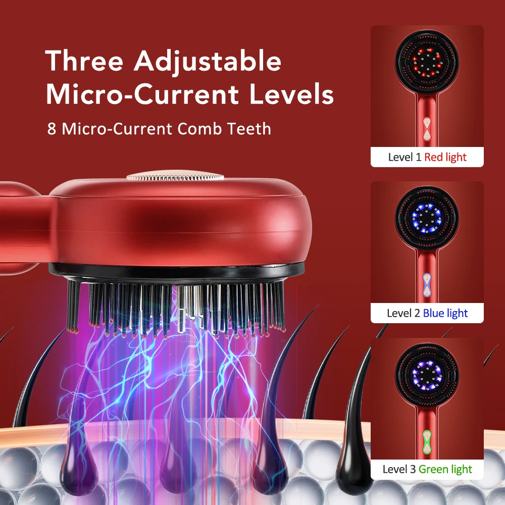 Electric Scalp Massager Comb Red Light Therapy Hair Growth Comb Anti-Hair Loss Rechargeable Oil Applicator for Nourishing Care