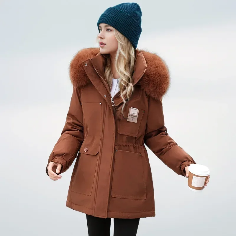 باركا نسائي بغطاء رأس بياقة كبيرة من الفرو ، معطف...