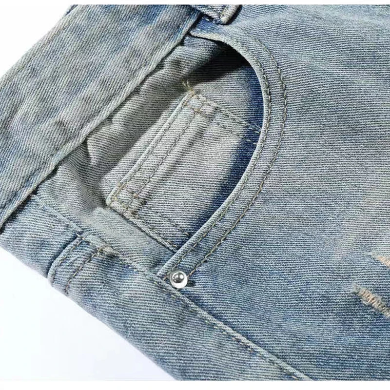 2023 Spring Popular Student High Street Ripped Jeans Mens Jeans Casual Loose Wide Leg High Quality Solid Jeansm