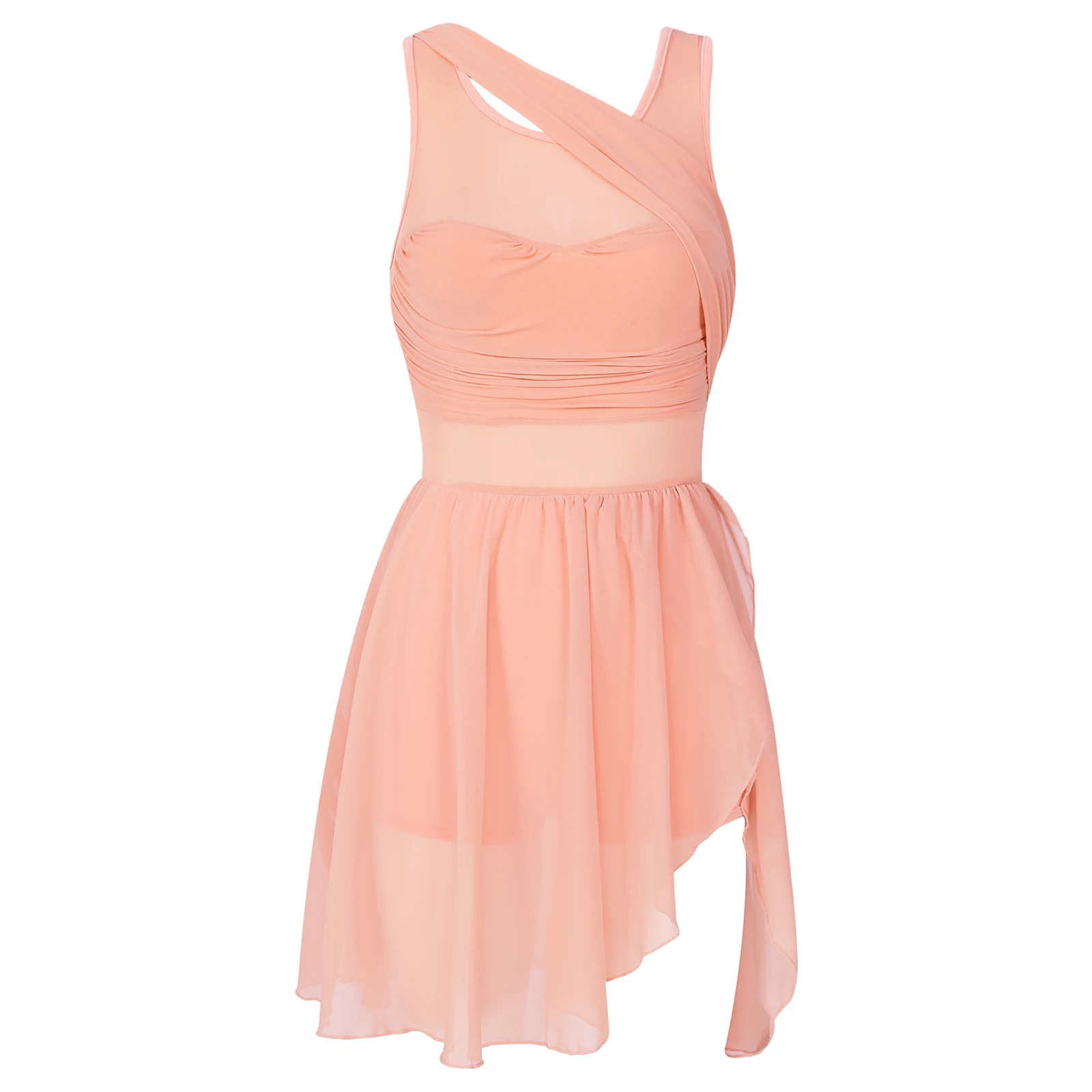 Ballet Leotard Dance Leotard Ballet Dress Women Sleeveless Cut Out Asymmetric Chiffon Ballet Dance Leotard Dress Adult Lyrical Modern Dance Practice Costumes