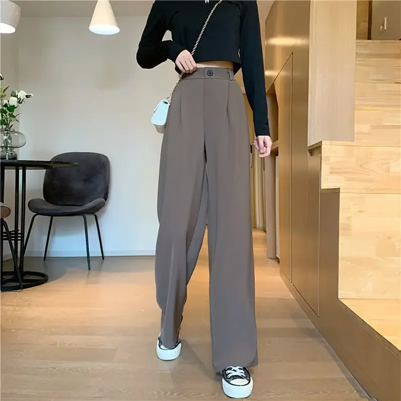 High Waisted Draped Suit Pants for Women with Straight Loose Fit 2023 New Spring Summer Versatile Wide Leg Casual Trousers