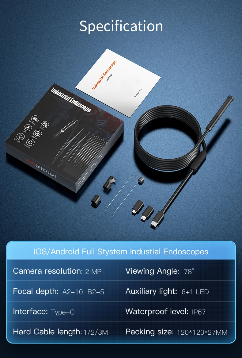 IP67 방수 7.9mm 풀 HD 비디오 1080P 휴대용 미니 USB 스네이크 산업용 검사 파이프 하수구 내시경 WIFI 엔도스코프 카메라