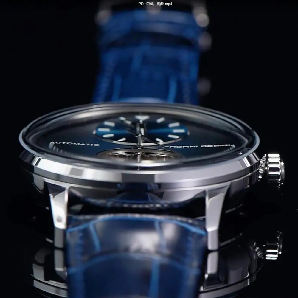 PAGANI DESIGN 42mm Mechanical Watch Automatic Movement Tourbillon Watch Stainless Steel 100m Waterproof PU Leather Strap