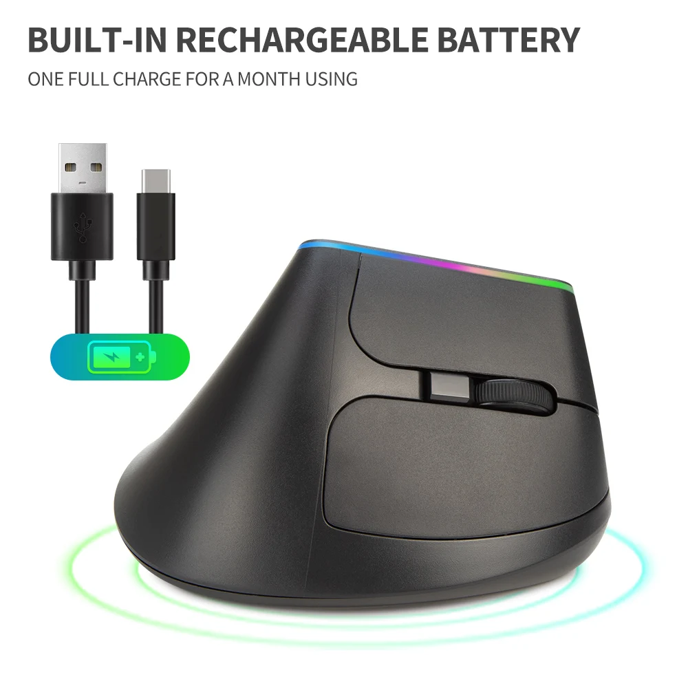 Delux-mouse Ergonômico Vertical Recarregável sem Fio 2.4ghz Rgb 1600 Dpi M618db Compatível com pc Laptop - Imagem 2