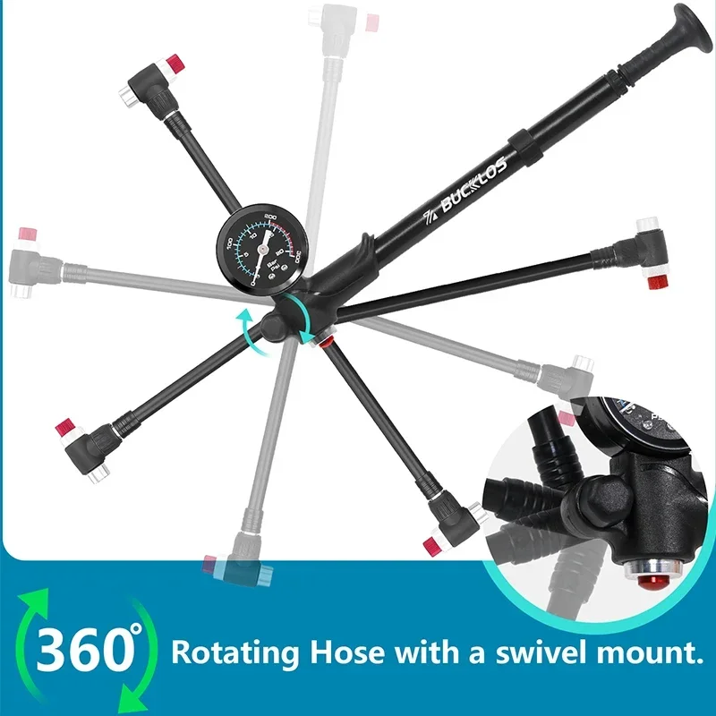 Mountain Bicycle Air Shock Pump with Gauge for Fork Rear Suspension Bike Tire In