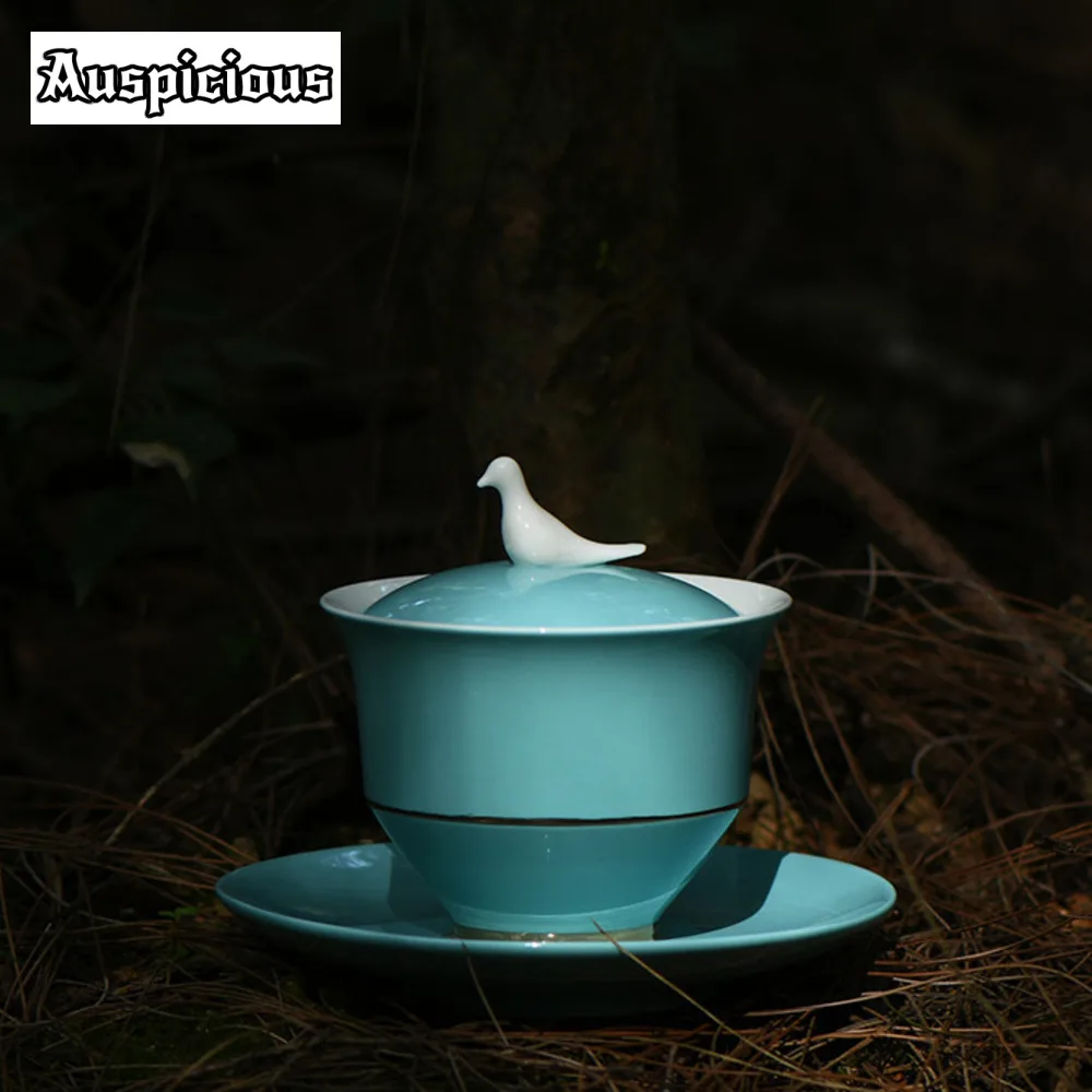 200ml Creative Peace White Pigeon Gaiwan Handmade Gold Paint Gaiwan Tea Tureen Tea Brewing Cover Bowl Chinese Teaset Decoration