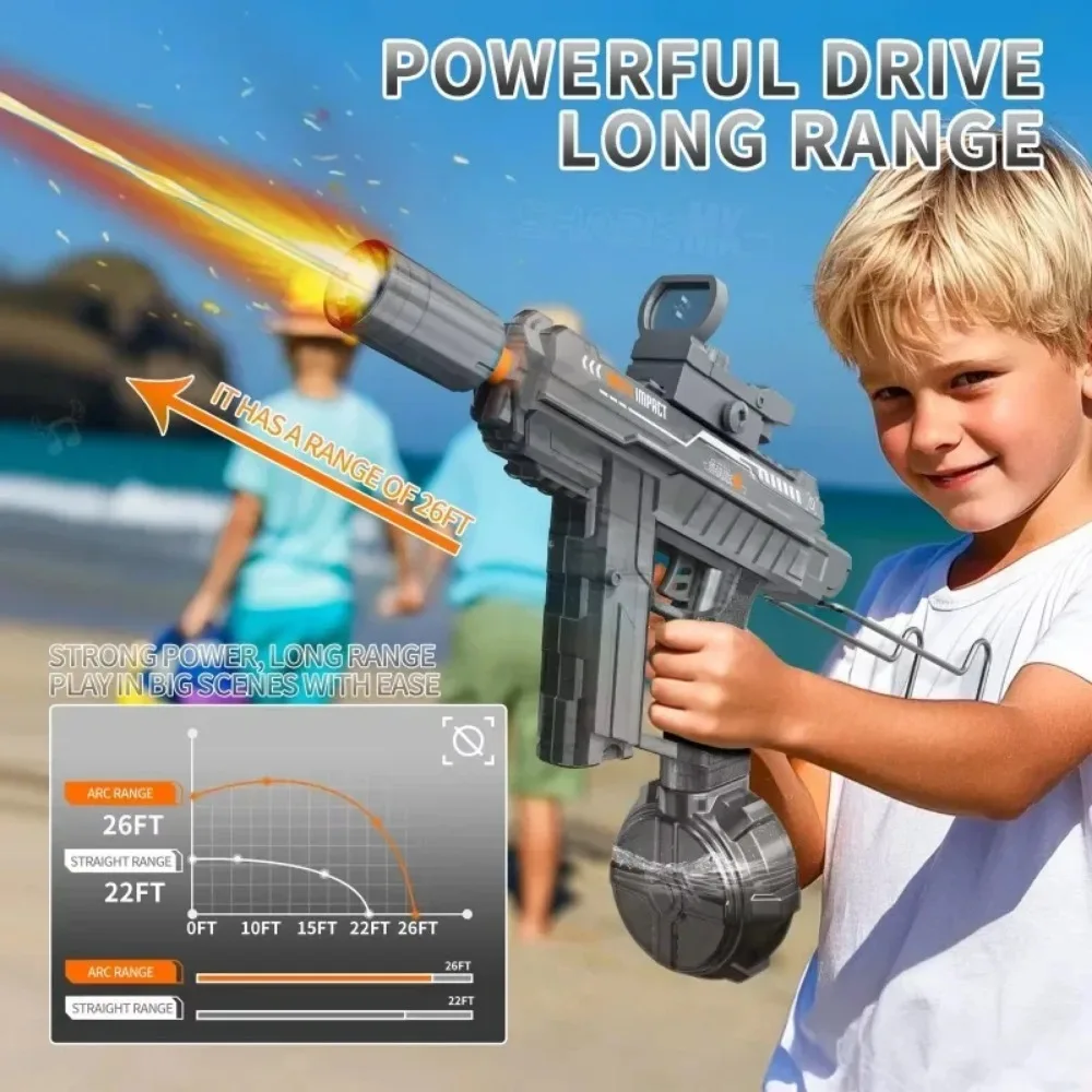 Krachtig elektrisch UZI-pistool met oplichtende geluiddemper en automatische waterblaster voor schietspellen in de buitenlucht in de zomer._voghion.com