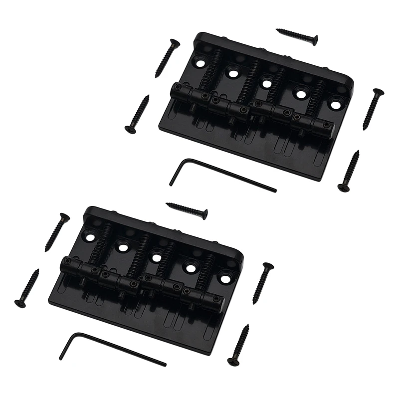 2X 4 String Hardtail Bass Guitar Bridge Per Fender Precision Jazz Bass Pb Jb Style Bass, Nero