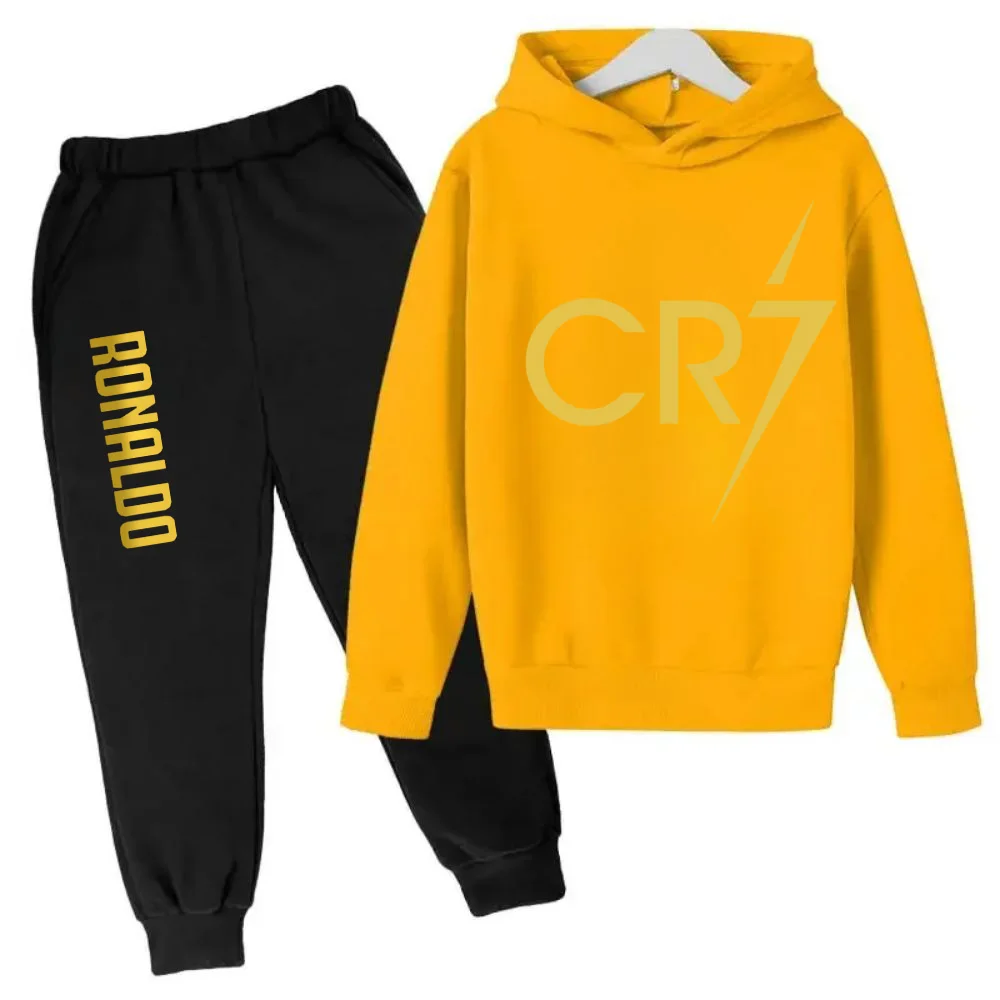 thumbnail image 1 of Conjunto de 2 piezas de sudadera y pantalones CR7 de ídolo de fútbol de primavera y otoño para niños, adecuado para deportes, ocio, moda, chándales para niños y niñas, 1 of 5