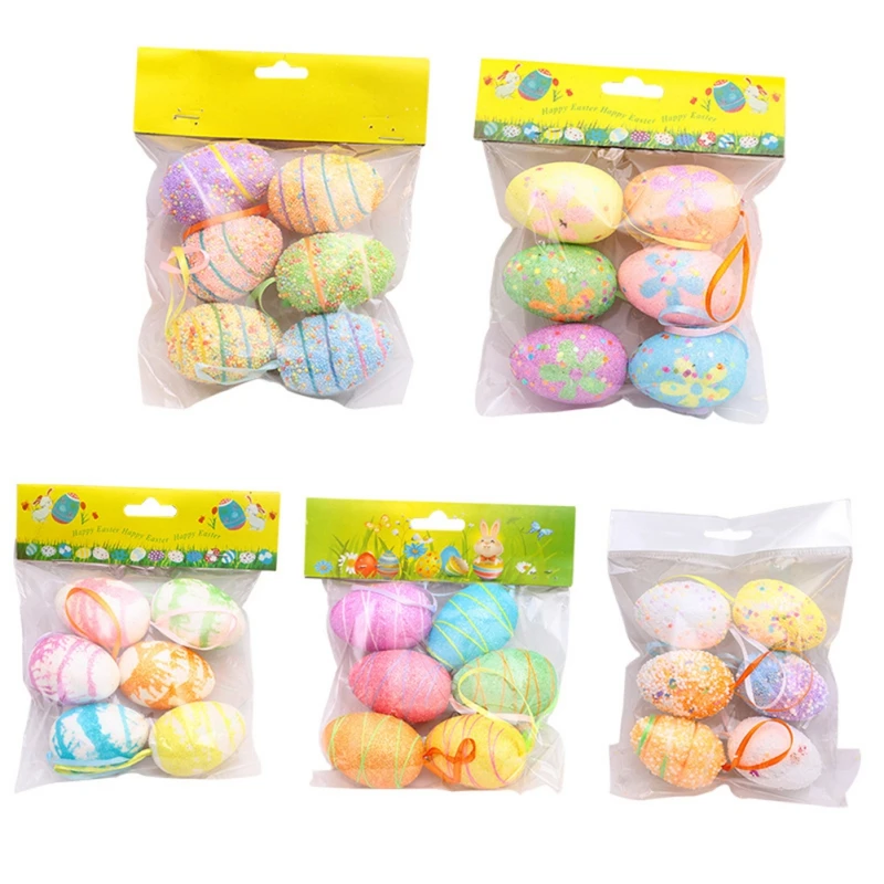 6pcs Foam Easter Eggs Painted Speckled Eggs Hanging Ornaments Decorative Easter Eggs For Easter