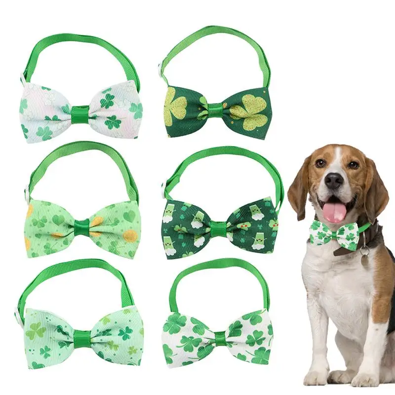 

St Patrick's Day Necktie For Dog 6pcs Adjustable Shamrock Bow Tie Clover Pattern Pet Grooming Accessories St Patrick's Day Pet