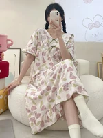 Summer plus Size Women's Cotton Nightgown Sweet Home Clothes Long Loose Dr Outerwear Casual Floral Print ort Sve V-Ne
