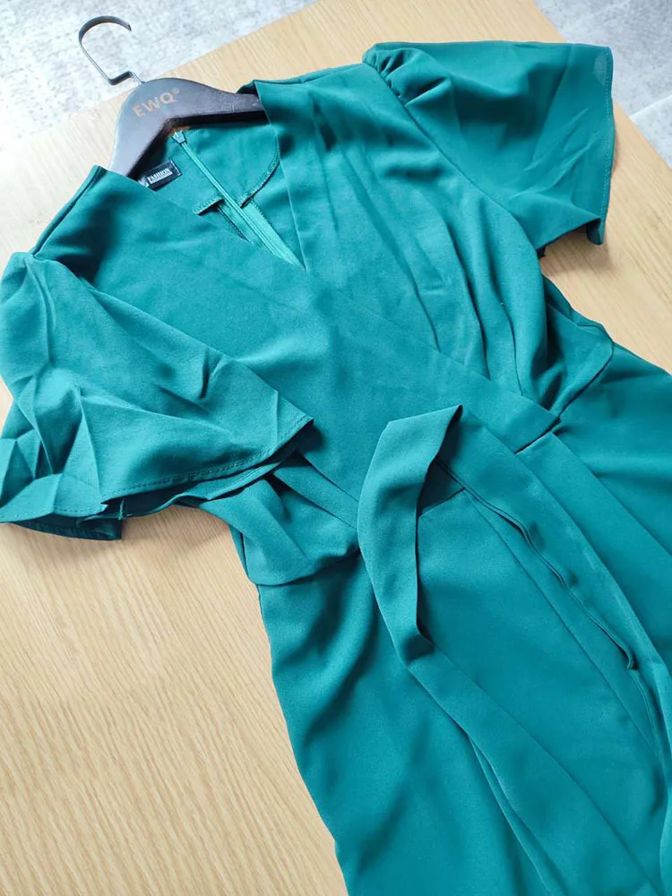 EWQ-monos coreanos con cuello en V para mujer, peto elegante con bolsillos y cordones, pantalones de pierna ancha, mono con cremallera en la espalda, nueva tendencia de verano, SN0190, 2023 - Image 5