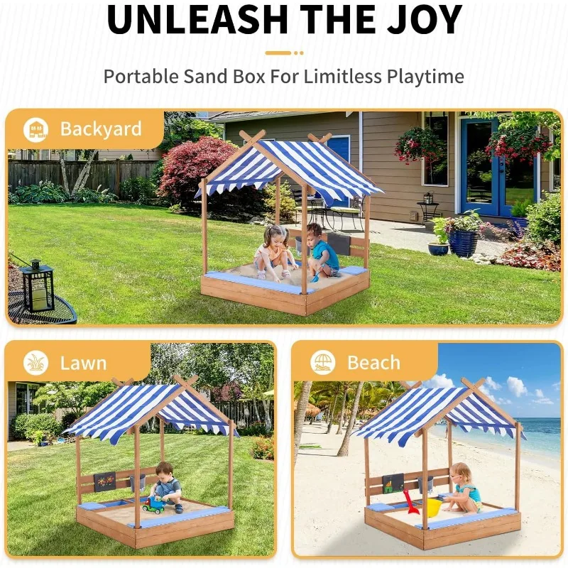 1Pc 49In Large Wooden Sand Box with Liner Drawing Board Sink House Design Sand Boxes for Backyard Garden Beach for Beach Outdoor 5