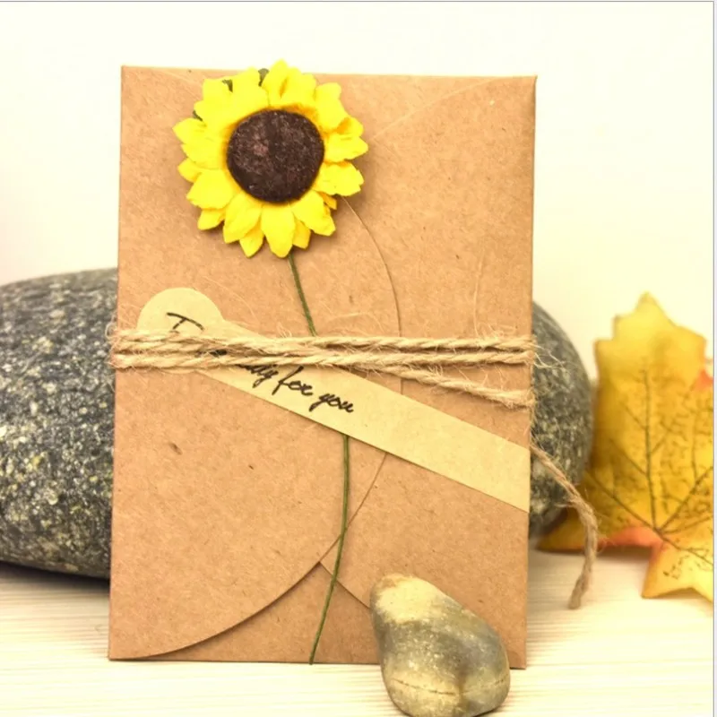 Kraft Paper Thanksgiving Greeting Card with Dried Flower and Envelope