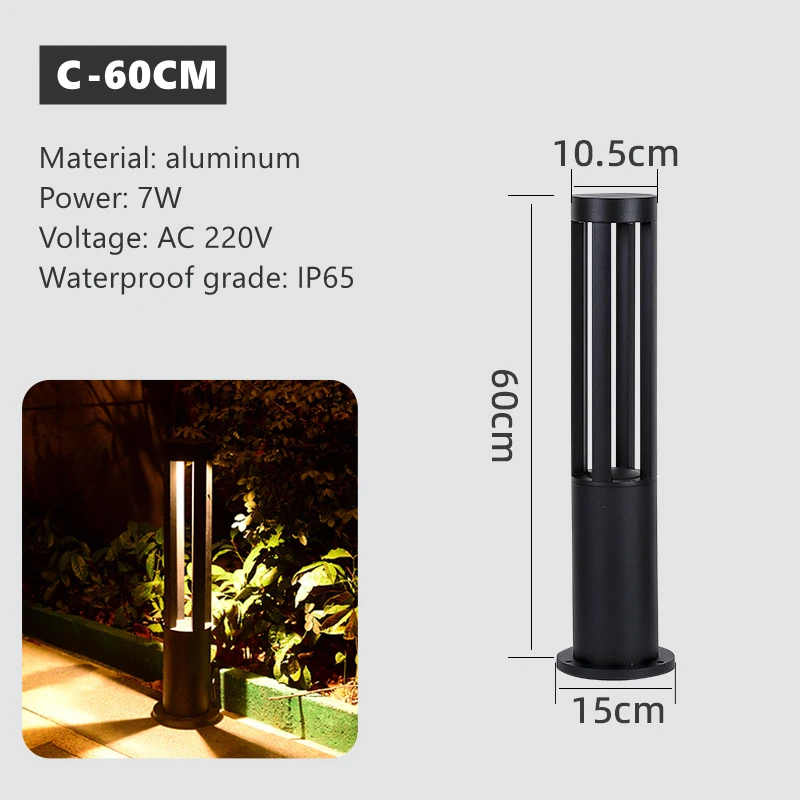 thumbnail image 1 of Lámpara LED de césped para exteriores, sencilla, resistente al agua IP65, para jardín, de aluminio, para caminos, calles, patios, villas, paisajes, iluminación de postes, 110/220 V, 1 of 5