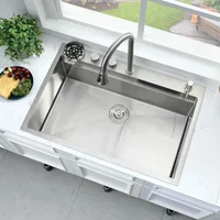 33 Inch Drop In Waterfall Kitchen Sink with Faucet Combo Workstation-Bokaiya 33x22 Waterfall Sink Drop In Smart 16 Gauge Multifu 2
