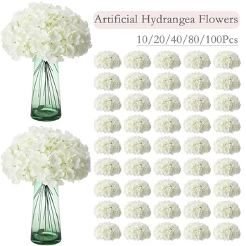 10-100 pezzi di ortensia fiori artificiali ortensia di seta teste di fiori pieni con steli per centrotavola di nozze teste di fiori finti 1