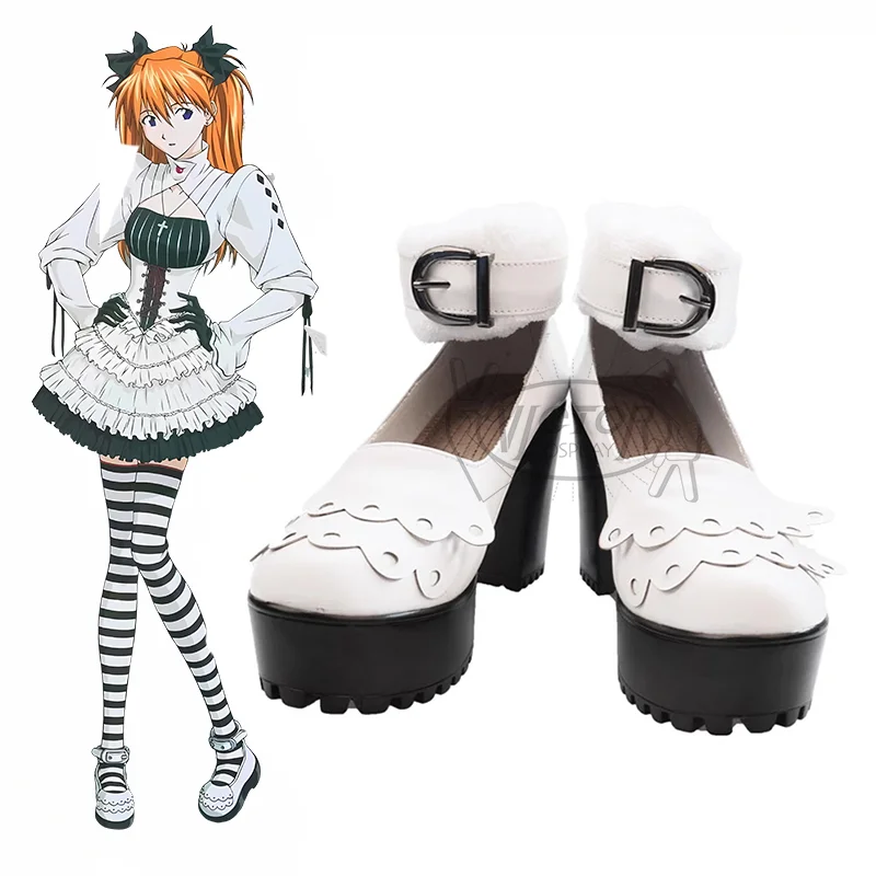 

Asuka Langley Soryu Anime Customize Cosplay Lolita Dress Shoes White Leather Boots Custom Made
