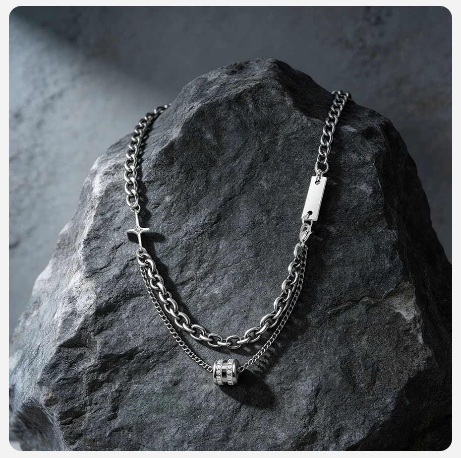 Vnox Doppellagige Kubanische Kettenhalskette für Männer und Jungen, Rock Hip-Hop Choker Schmuck Geburtstagsgeschenke für Ehemann und Sohn ‌ Er – Detail 5
