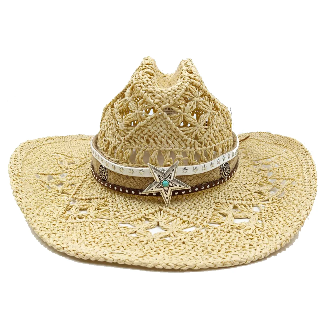  - Colorful double concave cowboy straw hat pentagram accessories men's summer outdoor travel beach hat Unisex western cowboy hat