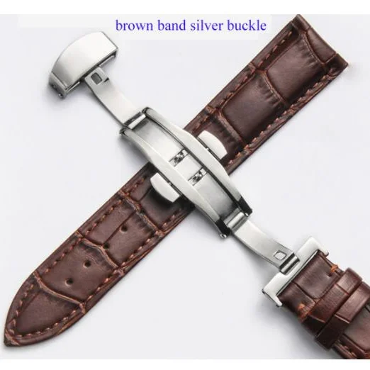 Elegant Leather Watch Band with Double Press Butterfly Clasp